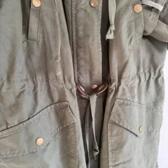 LOFT Utility Jacket Military Green Cotton Full Zip Cinched - L - Picture 2 of 7